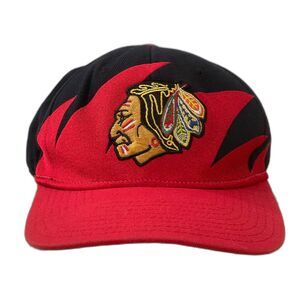 Vintage Chicago Blackhawks Snapback Hat Cap Rare Sharktooth Mitchell & Ness